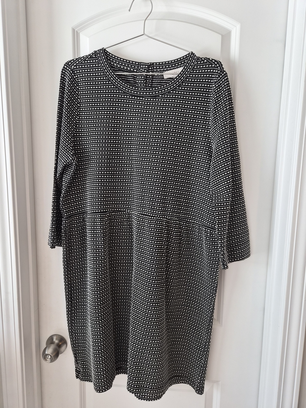 LOFT Black and White Dot-Pattern Midi Dress